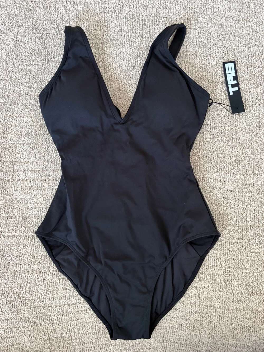 TA3 Plungey Black One Piece Swimsuit lace up corset snatched Shapeware petite